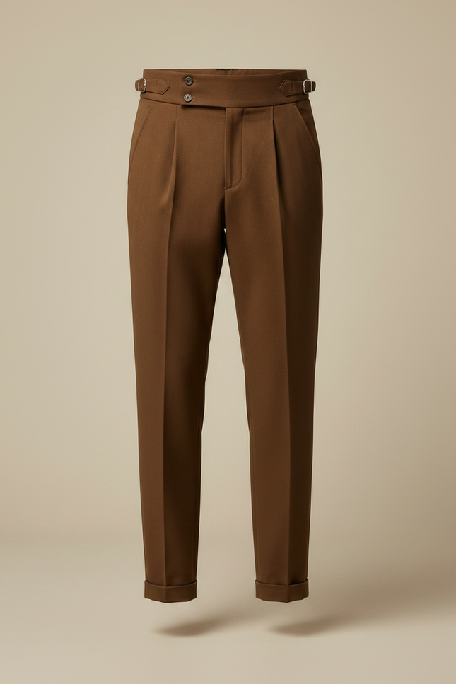 Pantalon À Pince Marron Plissé Taille Haute Élégant Homme - Gabardine - vue 3