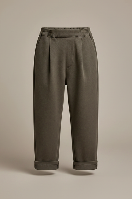 Pantalon À Pince Kaki Plissé Ample Enfant Coton - Molleton - vue 3