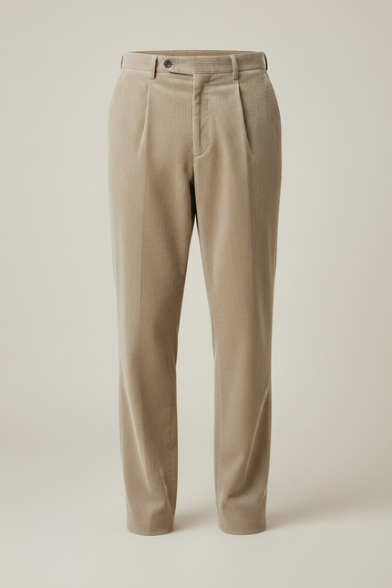 Pantalon À Pince Beige Côtelé Décontracté Ample - Cordé - vue 3