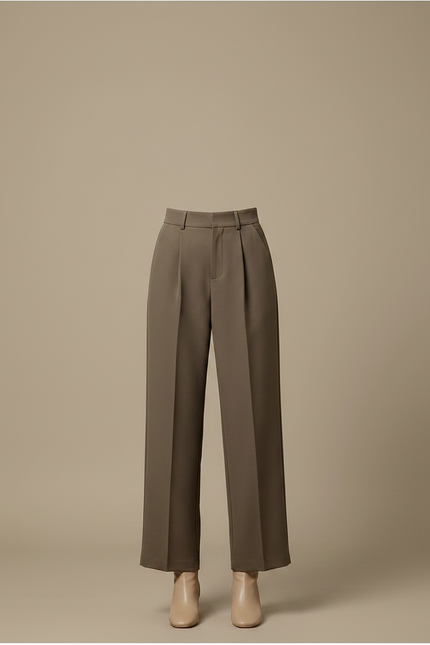 Pantalon À Pince Marron Plissé Ample Femme Élégant - Kaki Polyester - vue 3