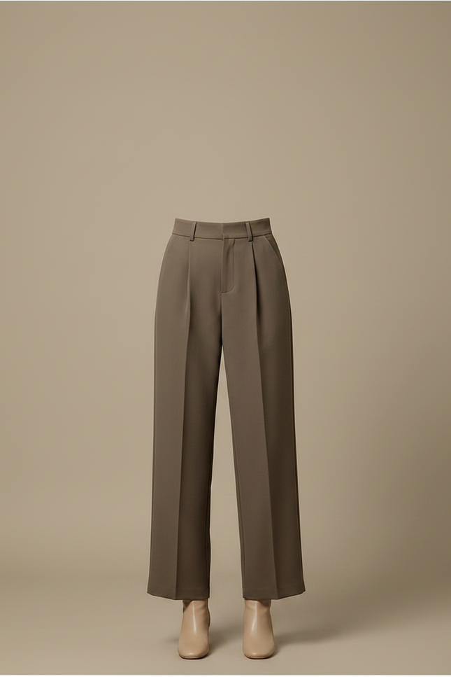 Pantalon À Pince Marron Plissé Ample Femme Élégant - Kaki Polyester - vue 3