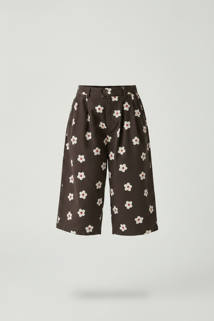 Pantalon À Pince Marron Fleurs Blanches Ample Enfant - Coton - vue 3