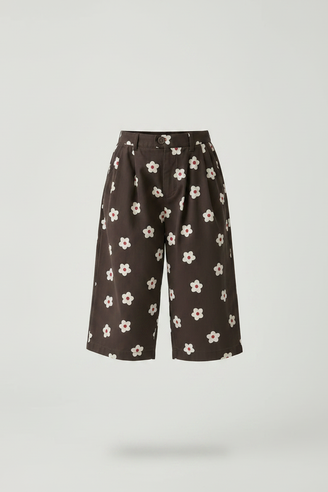 Pantalon À Pince Marron Fleurs Blanches Ample Enfant - Coton - vue 3