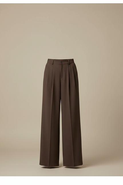 Pantalon À Pince Marron Ample Fluide Élégant - Polyester - vue 3