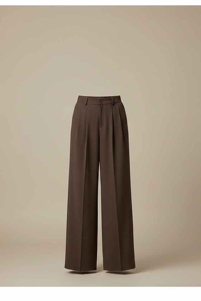 Pantalon À Pince Marron Ample Fluide Élégant - Polyester - vue 3