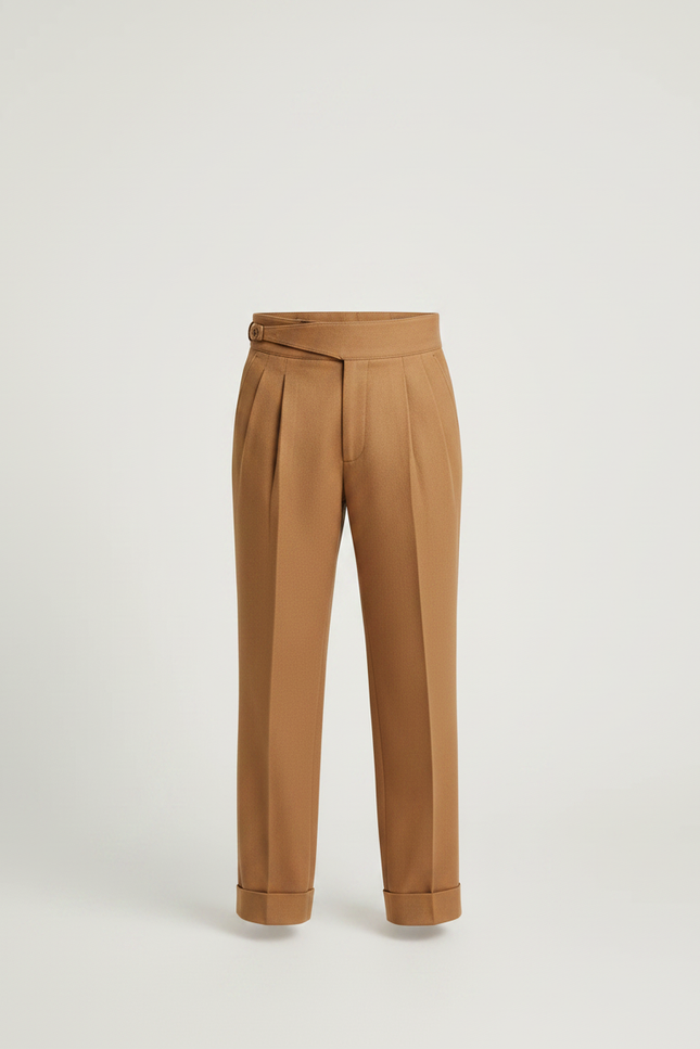 Pantalon À Pince Marron Droit Plissé Enfant Laine - vue 3