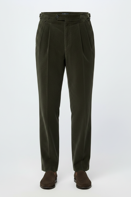 Pantalon À Pince Vert Côtelé Plissé Décontracté Homme - Cordé - vue 3