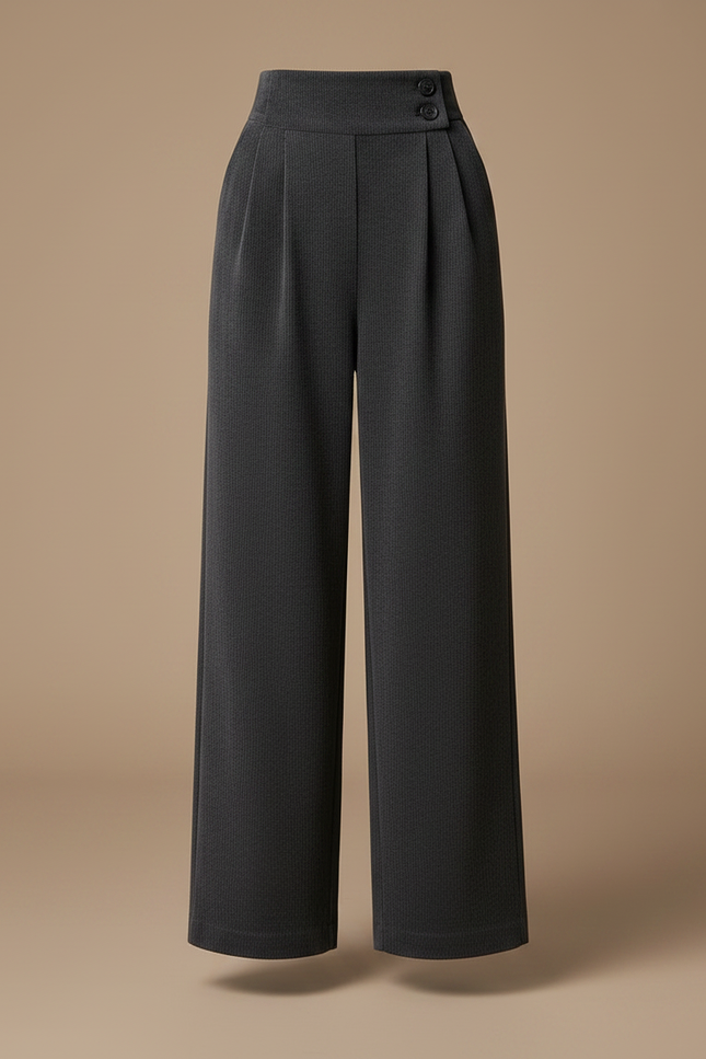 Pantalon À Pince Gris Plissé Ample Taille Haute - Cordé - vue 3