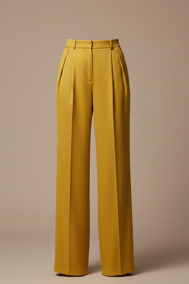 Pantalon À Pince Jaune Ample Fluide Élégant Femme - Satin - vue 3