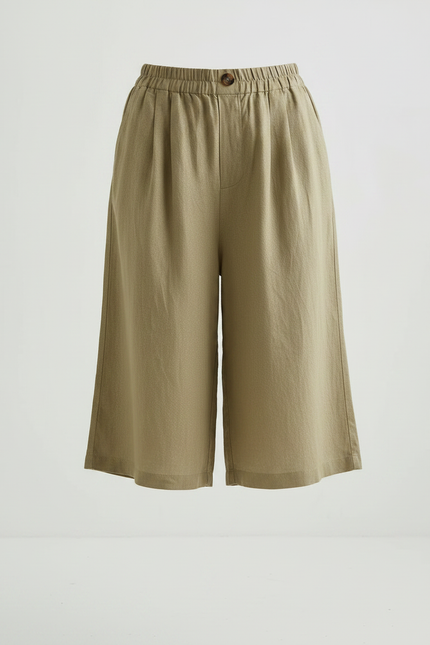 Pantalon À Pince Kaki Lin Coton Ample Décontracté - vue 3