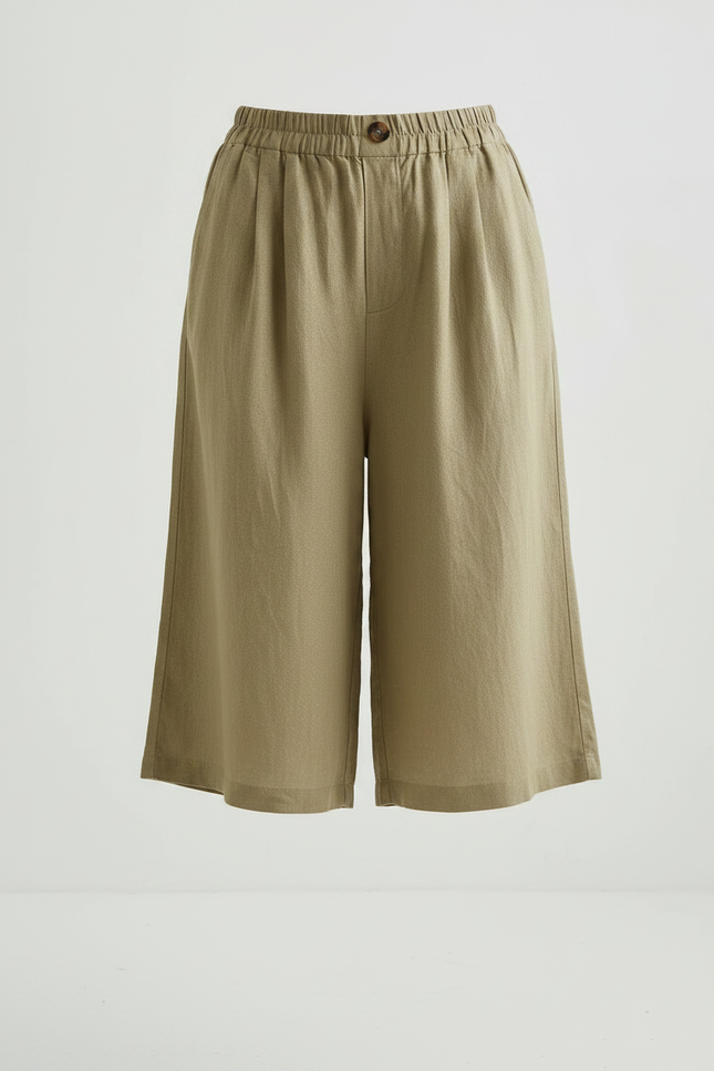 Pantalon À Pince Kaki Lin Coton Ample Décontracté - vue 3