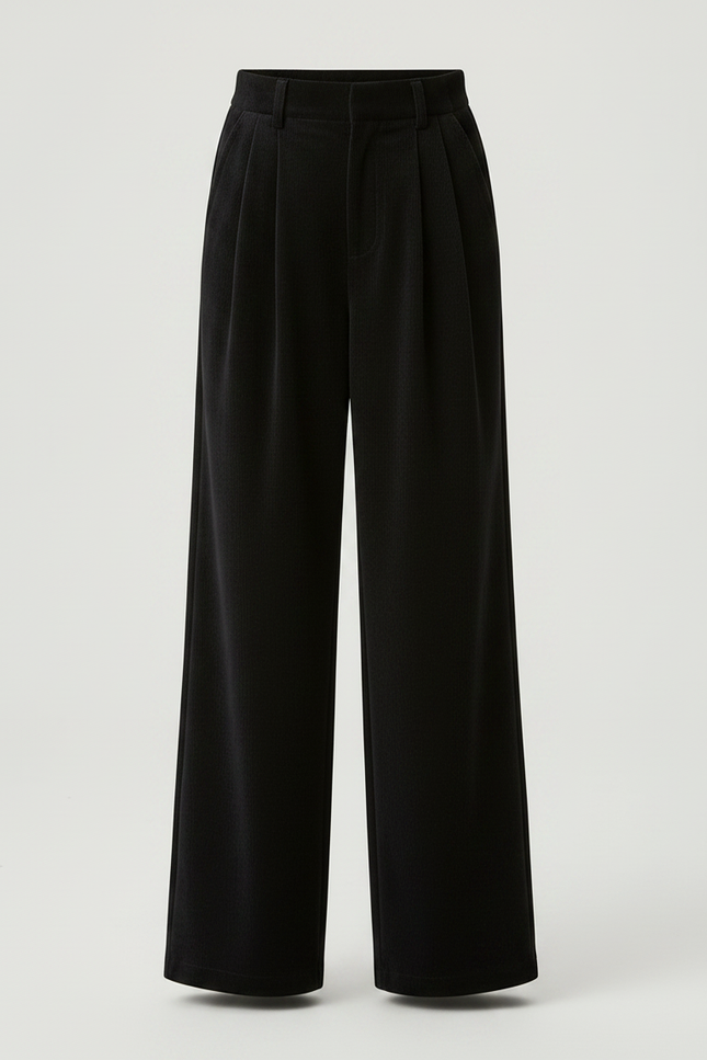 Pantalon À Pince Noir Côtelé Ample Droit Fille - Cordé - vue 3