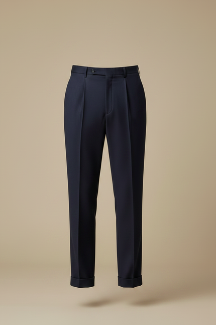 Pantalon À Pince Bleu Marine Droit Plissé Homme - Gabardine - vue 3