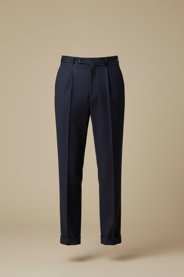 Pantalon À Pince Bleu Marine Droit Plissé Homme - Gabardine - vue 3