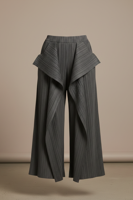 Pantalon À Pince Plissé Gris Irrégulier Ample Élégant - Polyester - vue 3