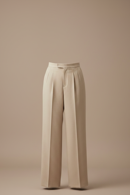 Pantalon À Pince Beige Ample Plissé Élégant Femme - Laine - vue 3