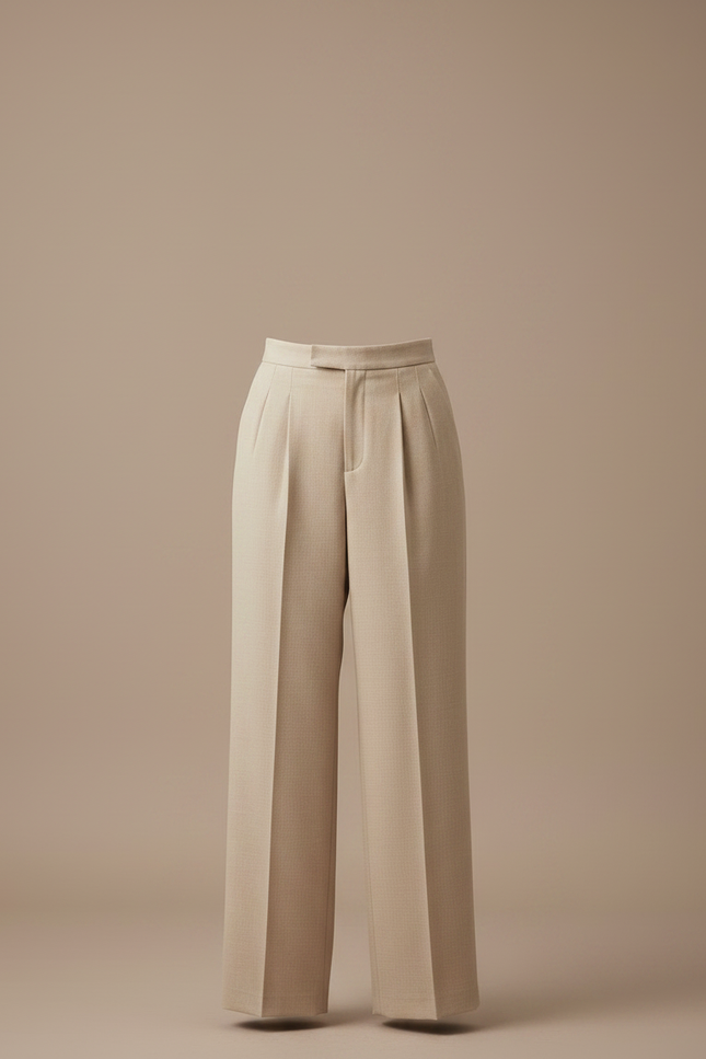 Pantalon À Pince Beige Ample Plissé Élégant Femme - Laine - vue 3