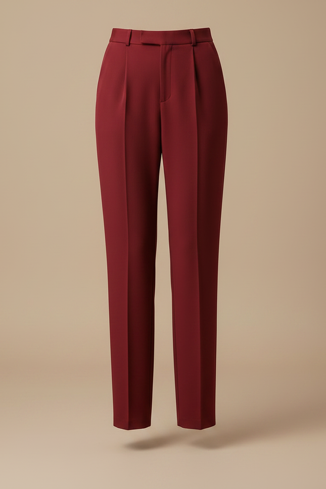 Pantalon À Pince Rouge Bordeau Droit Élégant Femme - Bordeaux Gabardine - vue 3