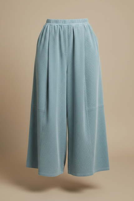 Pantalon À Pince Bleu Côtelé Ample Décontracté Femme - Cordé - vue 3
