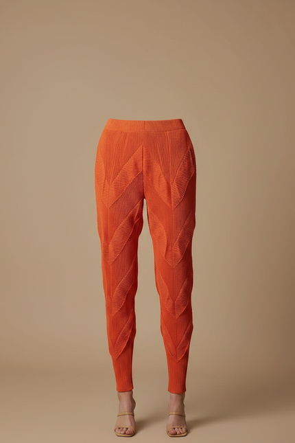 Pantalon À Pince Plissé Orange Sculptural Élastique - Polyester - vue 3