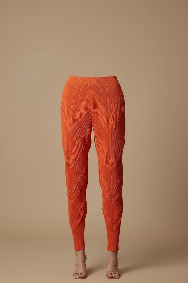 Pantalon À Pince Plissé Orange Sculptural Élastique - Polyester - vue 3