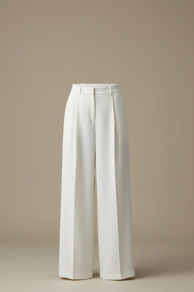 Pantalon À Pince Blanc Écru Taille Haute Ample Fluide - Polyester - vue 3