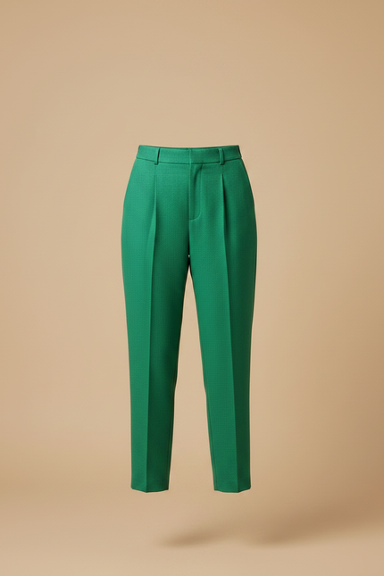 Pantalon À Pince Vert Émeraude Plissé Droit Élégant - Polyester - vue 3