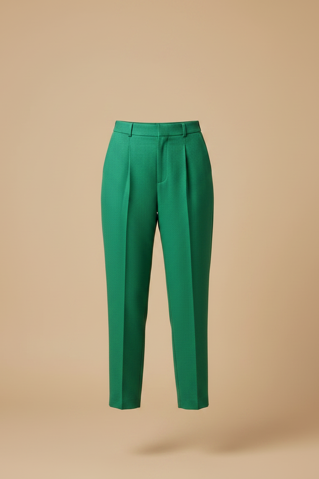 Pantalon À Pince Vert Émeraude Plissé Droit Élégant - Polyester - vue 3