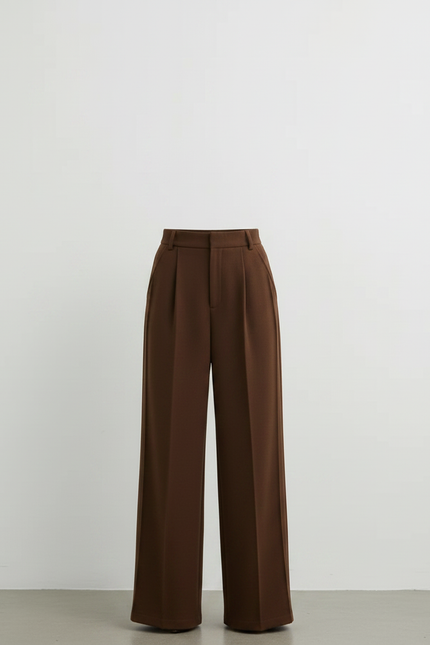 Pantalon À Pince Marron Ample Plissé Décontracté Élégant - Laine - vue 3
