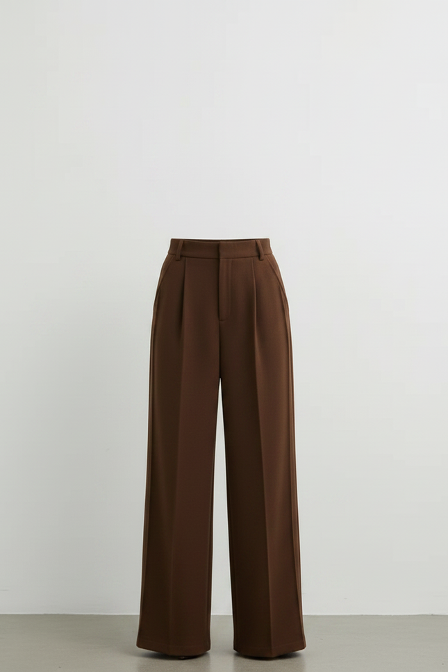 Pantalon À Pince Marron Ample Plissé Décontracté Élégant - Laine - vue 3