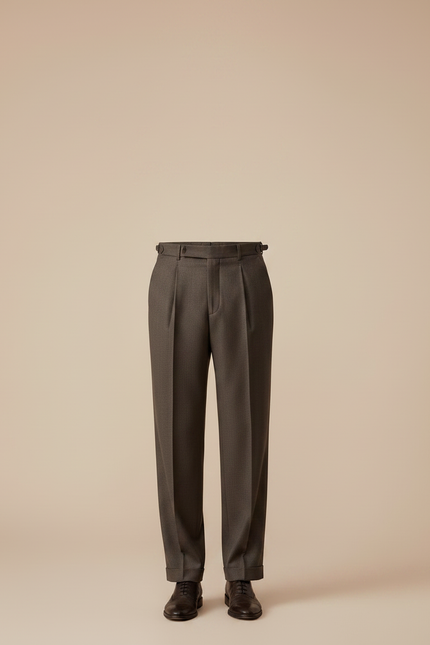 Pantalon À Pince Marron Laine Droit Plissé Formel - vue 3