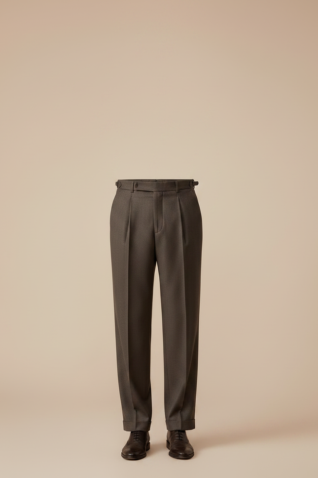Pantalon À Pince Marron Laine Droit Plissé Formel - vue 3