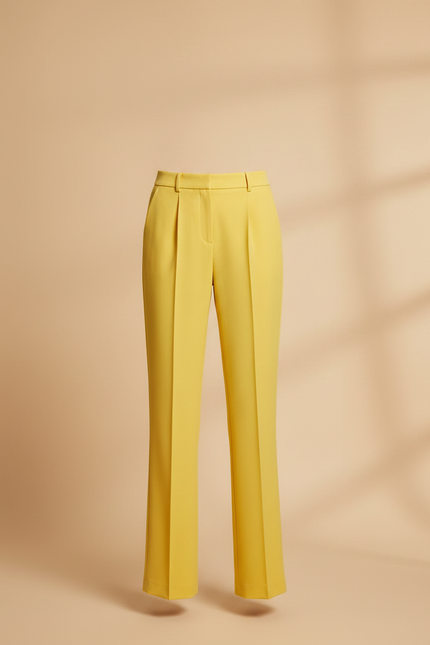 Pantalon À Pince Jaune Taille Haute Droit Élégant Femme - Gabardine - vue 3