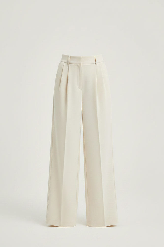 Pantalon À Pince Blanc Cassé Plissé Droit Élégant Fille - Beige Gabardine - vue 3