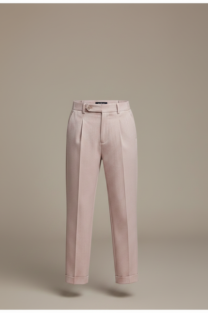 Pantalon À Pince Rose Poudré Plissé Droit Garçon Élégant - Gabardine - vue 3