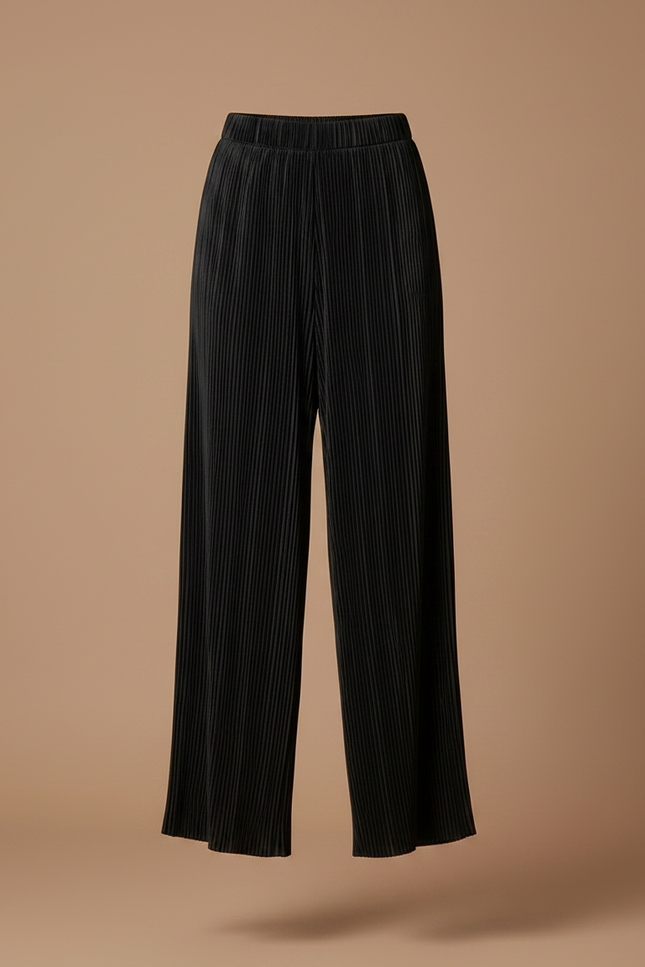 Pantalon À Pince Noir Plissé Fluide Femme Élégant - Polyester - vue 3