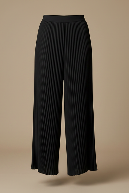 Pantalon À Pince Noir Plissé Fluide Ample Élégant Femme - Polyester - vue 3