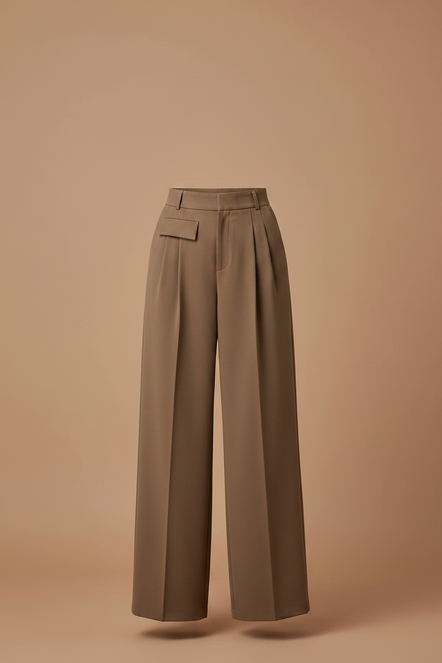 Pantalon À Pince Marron Taille Haute Ample Plissé Fluide - Polyester - vue 3