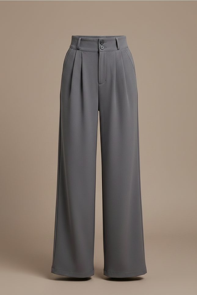 Pantalon À Pince Gris Fluide Élégant Taille Haute Fille - Polyester - vue 3