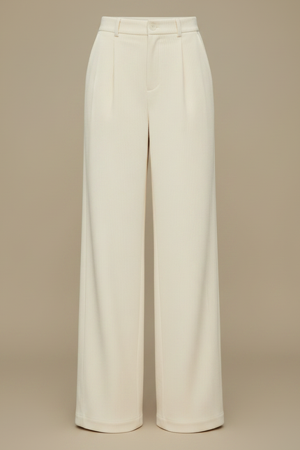 Pantalon À Pince Écru Ample Plissé Décontracté Hiver - Beige Cordé - vue 3