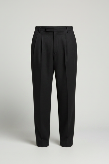 Pantalon À Pince Noir Ample Plissé Homme Chic - Gabardine - vue 3