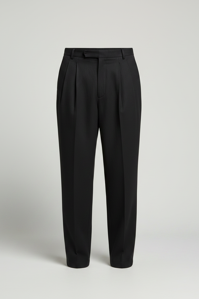 Pantalon À Pince Noir Ample Plissé Homme Chic - Gabardine - vue 3