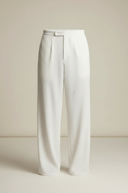 Pantalon À Pince Blanc Plissé Ample Décontracté - Maille - vue 3