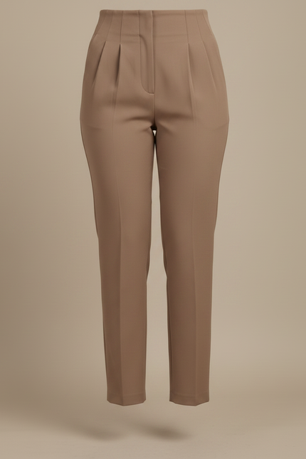 Pantalon À Pince Marron Plissé Cropped Élégant Femme - Polyester - vue 3