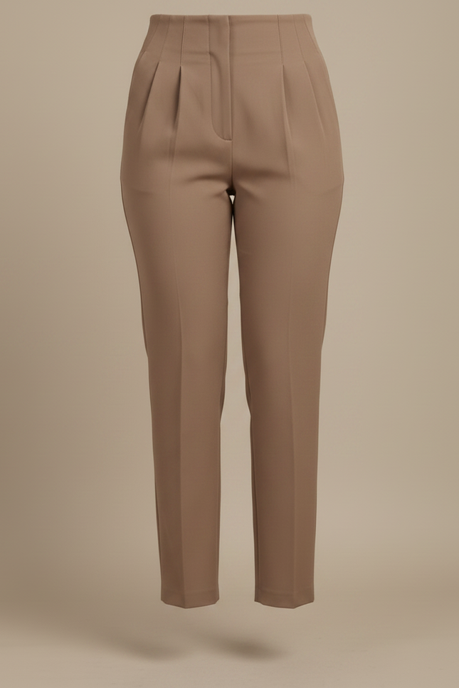 Pantalon À Pince Marron Plissé Cropped Élégant Femme - Polyester - vue 3