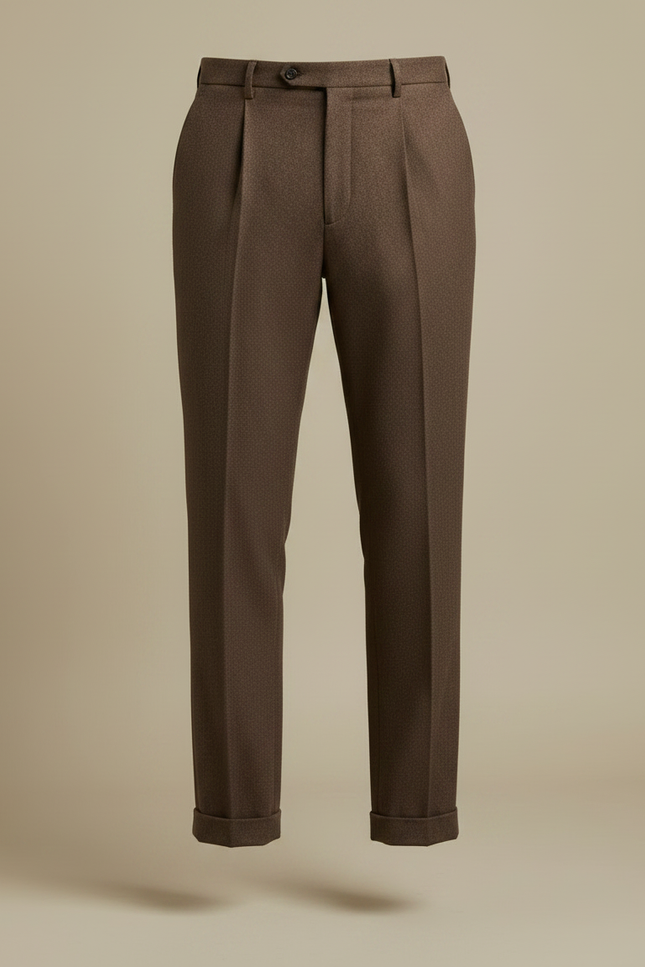 Pantalon À Pince Marron Laine Plissé Droit Homme Élégant - vue 3
