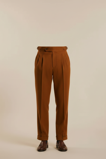 Pantalon À Pince Marron Plissé Droit Élégant Homme - Laine - vue 3
