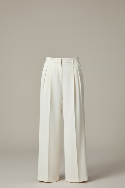 Pantalon À Pince Blanc Cassé Plissé Ample Élégant - Polyester - vue 3