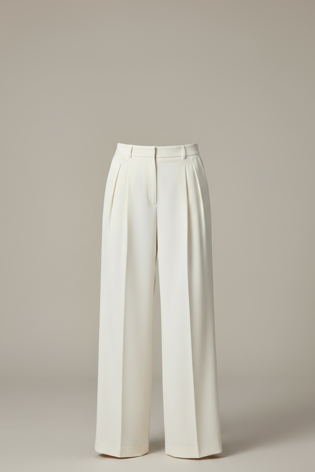 Pantalon À Pince Blanc Cassé Plissé Ample Élégant - Polyester - vue 3