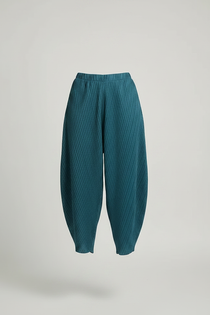 Pantalon À Pince Plissé Fluide Ample Bleu Canard - Polyester - vue 3